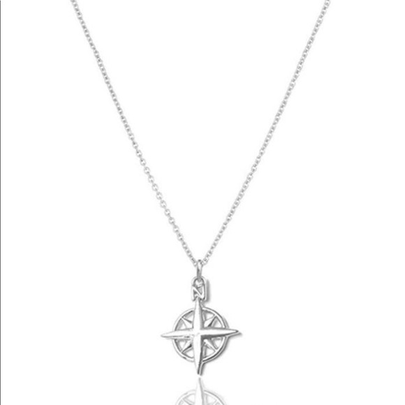 Silver Compass Short Chain Pendant Necklace - Picture 2 of 2